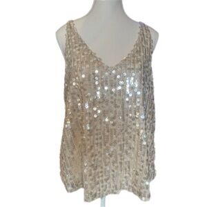 Vici On Twelfth sequin v-neck tank cami ivory champagne in cream size M
